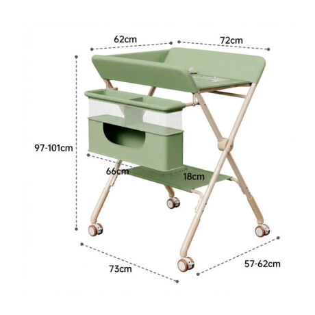 Cambiador Bebé Plegable Con Organizador y Ruedas Verde