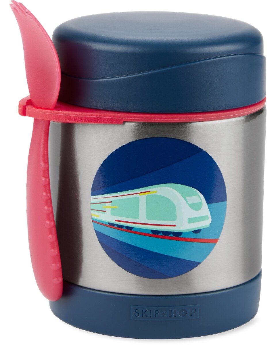 Tupper de acero inoxidable con cubierto, diseño tren 