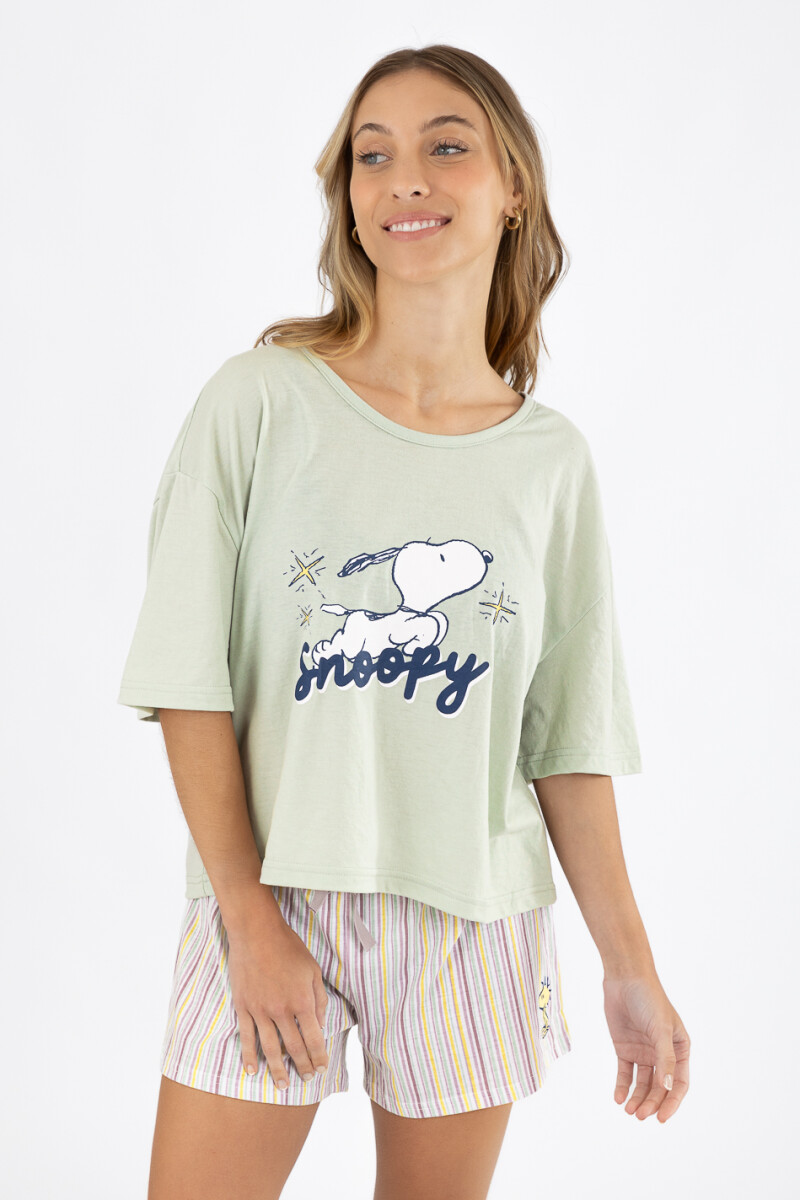 Pijama stripes snoopy - Verde claro 