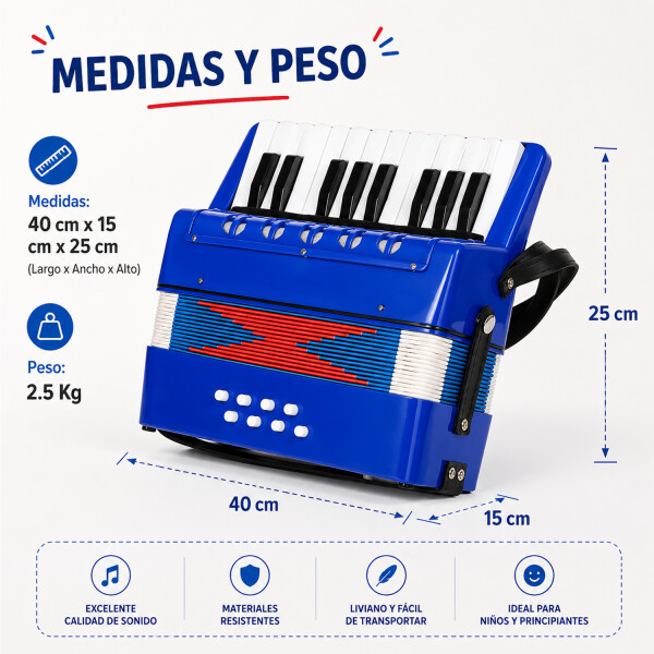 Acordeón Infantil Memphis Ysjacc104 26 Teclas Y 8 Bajos ACORDEON INFANTIL MEMPHIS YSJACC104