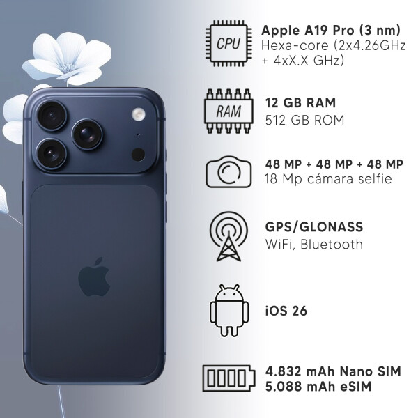 Apple Iphone 17 Pro Max 12/512gb 5g CEL IPHONE 17 PRO MAX 12/512 AZUL DF