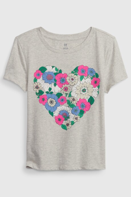 Remera Manga Corta Gráfico Niña Grey Heather B03