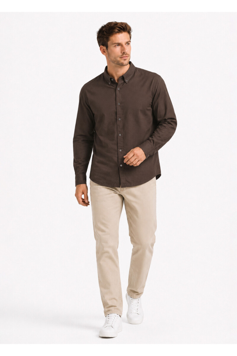 Camisa Arrow Lino Cotton Manga Larga Café