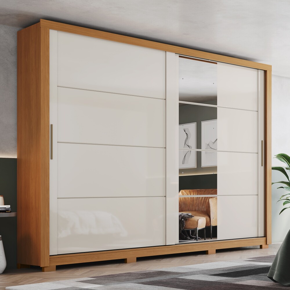 ROPERO PALACE 2 PUERTAS 4 CAJONES INTERNOS 1 ESPEJO GUARDARROPA CLOSET ARMARIO OFF WHITE