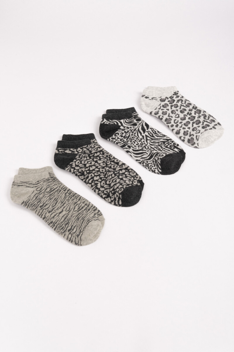 Pack x4 soquetes Animal print gris