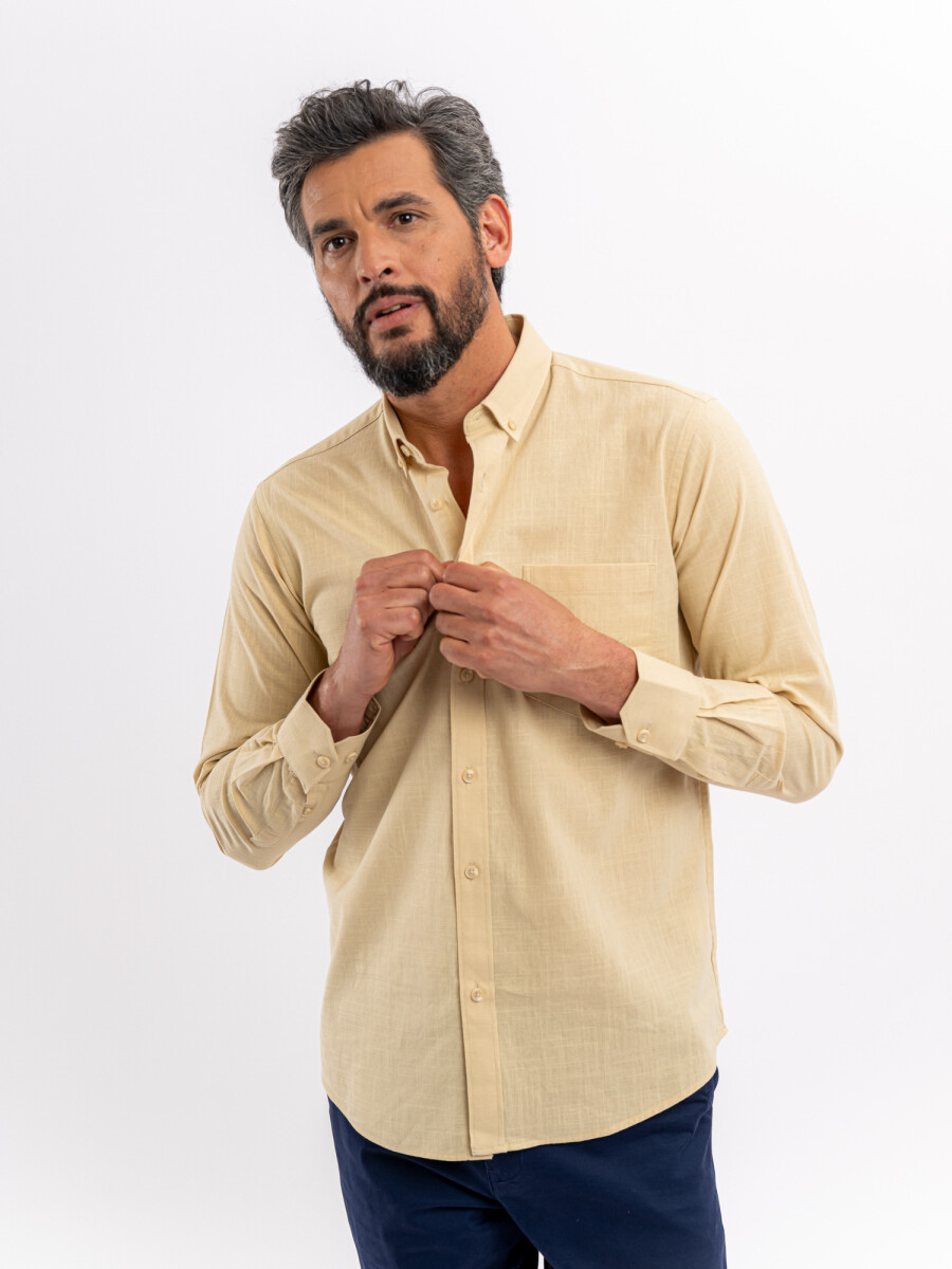 Camisa m/l lisa efecto lino - beige 