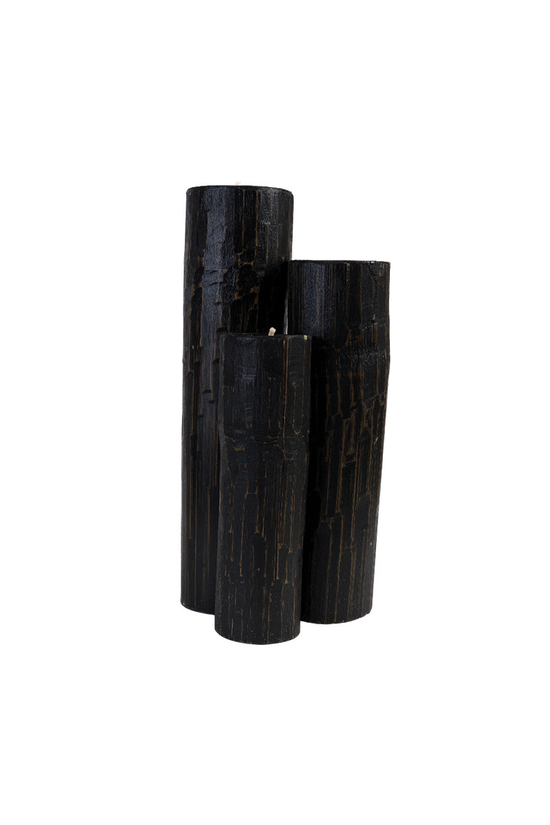 VELAS Y CANDELABROS SET 3 VELAS BAMBÚ BLACK 20/25/30H CM