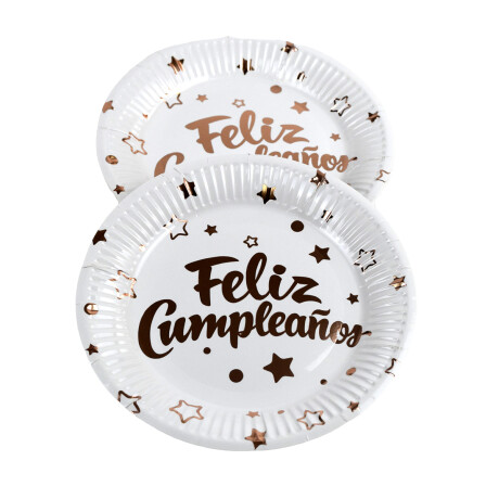 Platos de papel metalizados diseño de feliz cumpleaños Platos de papel metalizados diseño de feliz cumpleaños