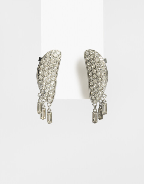 Aros Colgantes Cortos Strass Aros Earcuff Strass - Cristal