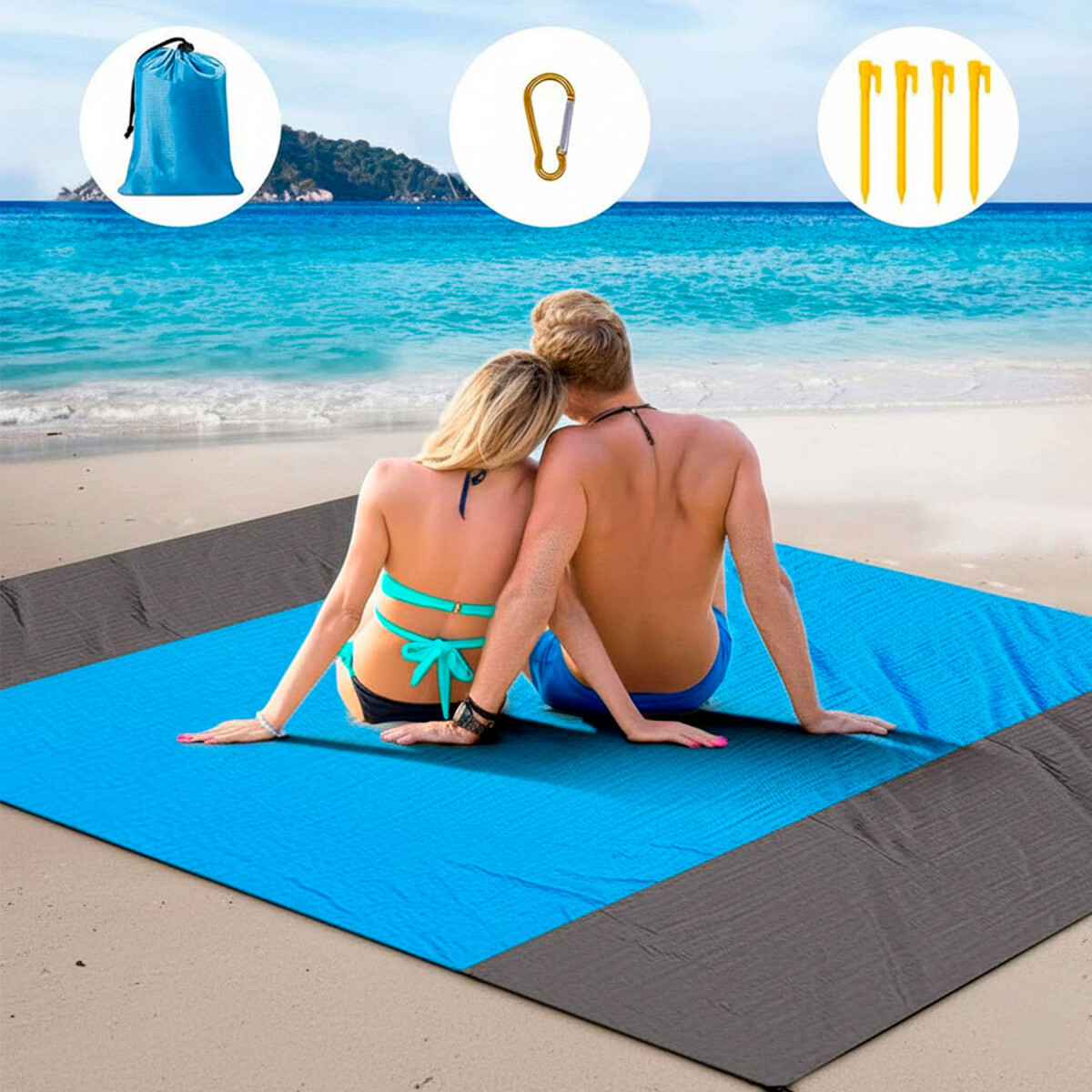 Manta Playa Picnic Camping Tela Oxford 210 X 200 Cm + Bolso - Color Celeste 