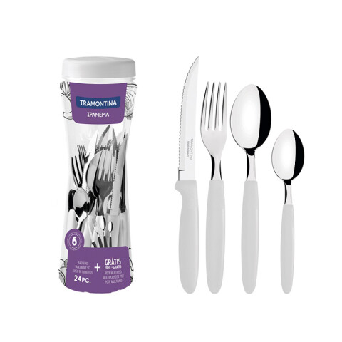 Juego cubiertos en pote, 24 piezas blanco "IPANEMA" -TRAMONTINA TN8488