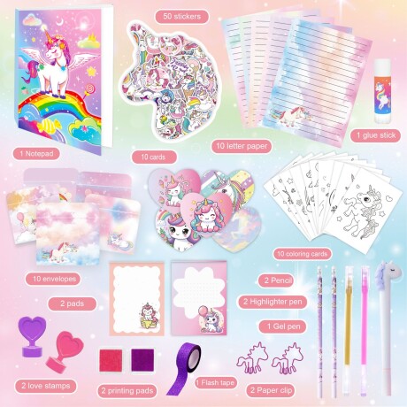 Set De Papelería Infantil Unicornio Violeta Set De Papelería Infantil Unicornio Violeta