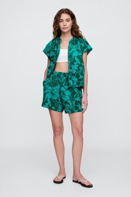 Blusa Muselina Manga Corta Mujer Blue Floral