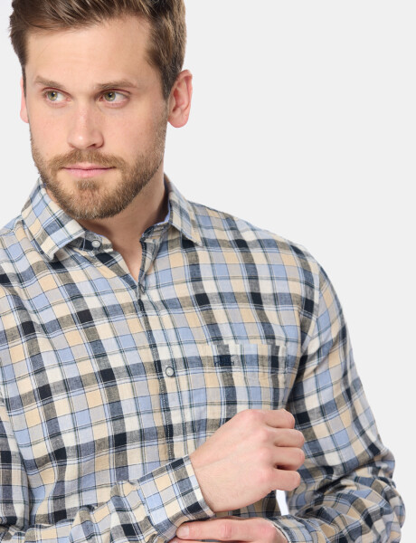 CAMISA DE LINO A CUADROS Azul