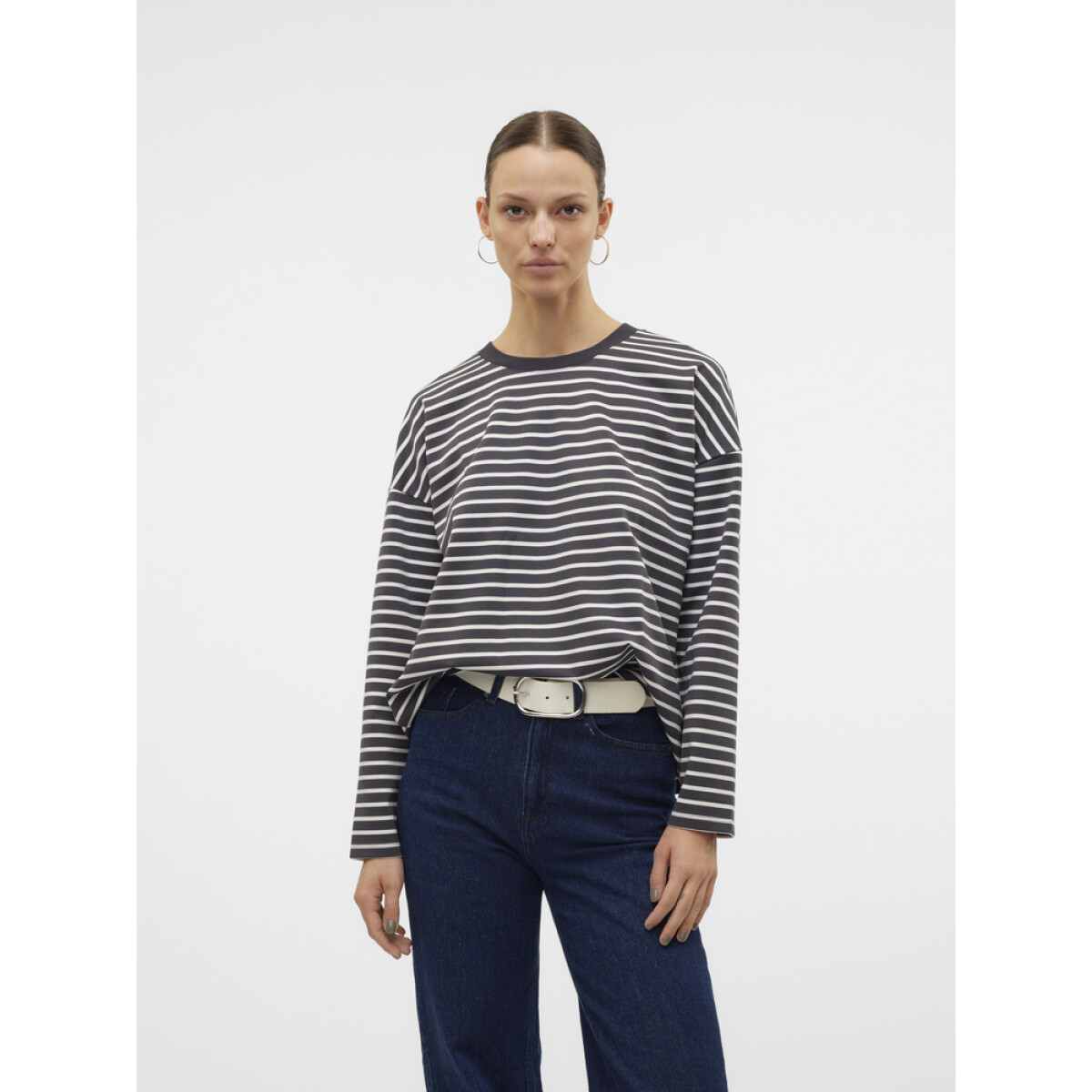 VMABBY LS O-NECK TOP JRS - CORE-12 1 Asphalt/Stripes SNOW WH 
