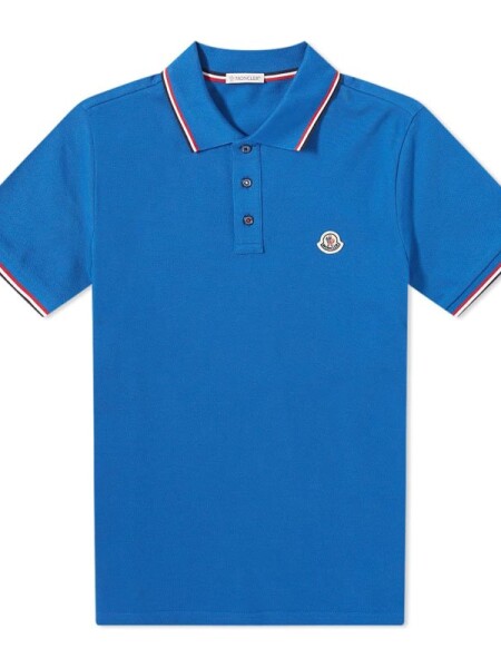 Moncler -Remera polo de algodón manga corta Azul