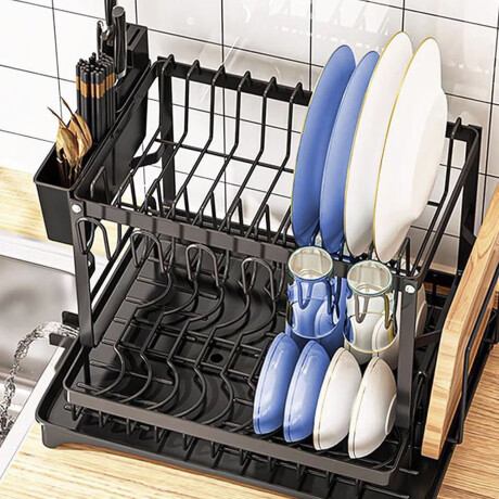 Escurridor 2 Niveles 5 en 1 Metal con Drenaje Automatico Negro