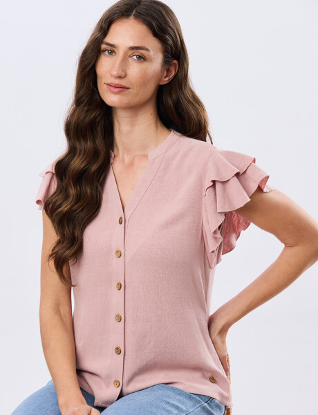 CAMISA DE LINO CON VOLADOS Rosa