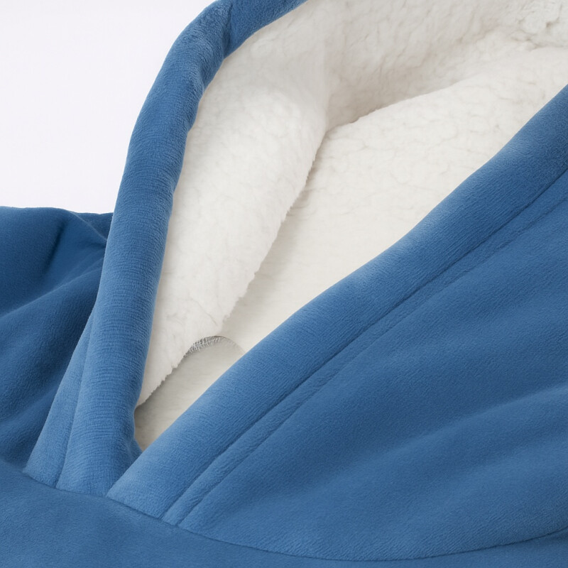 Buzo Manta Con Capucha Polar y Corderito unisex Azul