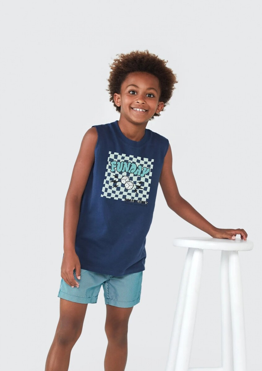 MUSCULOSA INFANTIL CON ESTAMPA - AZUL 