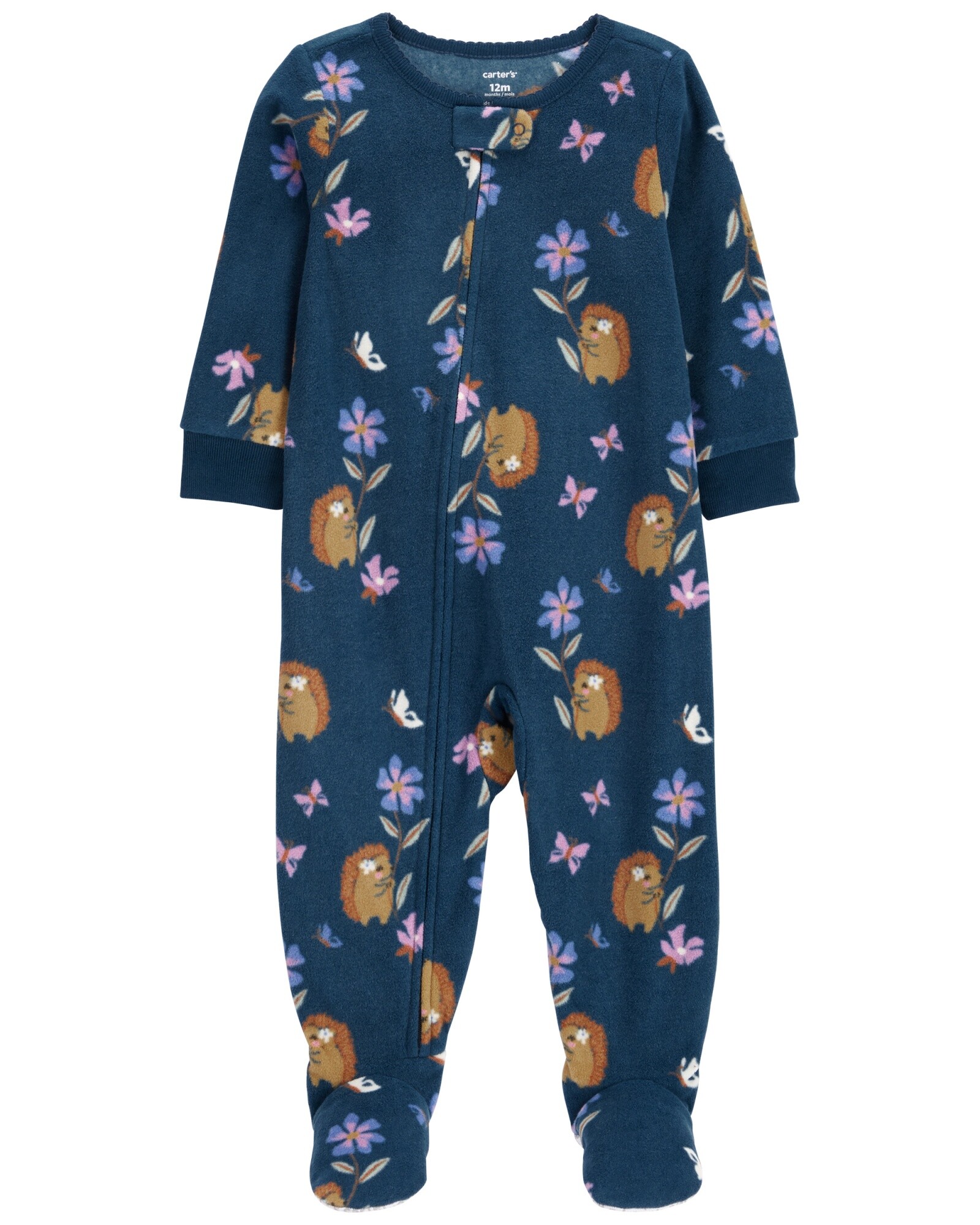 Pijama una pieza de micropolar con pie, diseño erizo Sin color