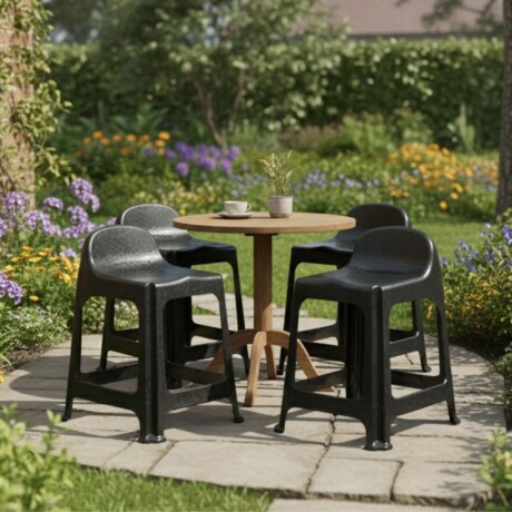 Set x4 Banqueta con respaldo apilable resistente NEGRO