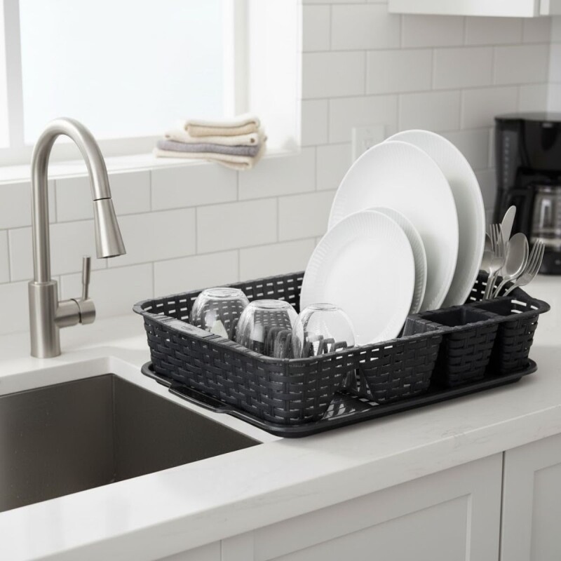 Escurridor de vajilla simil ratán GRIS