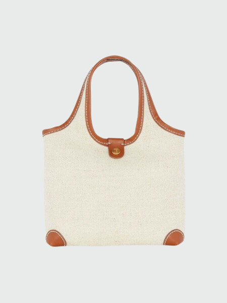 Balmain - Bolso de algodón y lino con logo - Beis Crudo