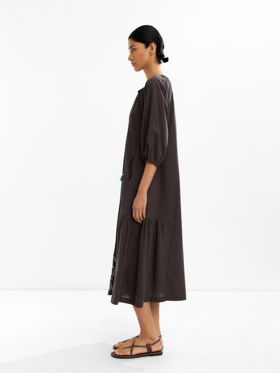 Vestido Midi Bordado 100% Algodón marron