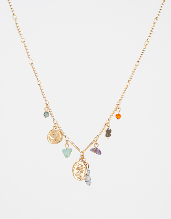 Collares Cortos Con Piedra Natural Collar Con Piedritas Naturales - Dorado