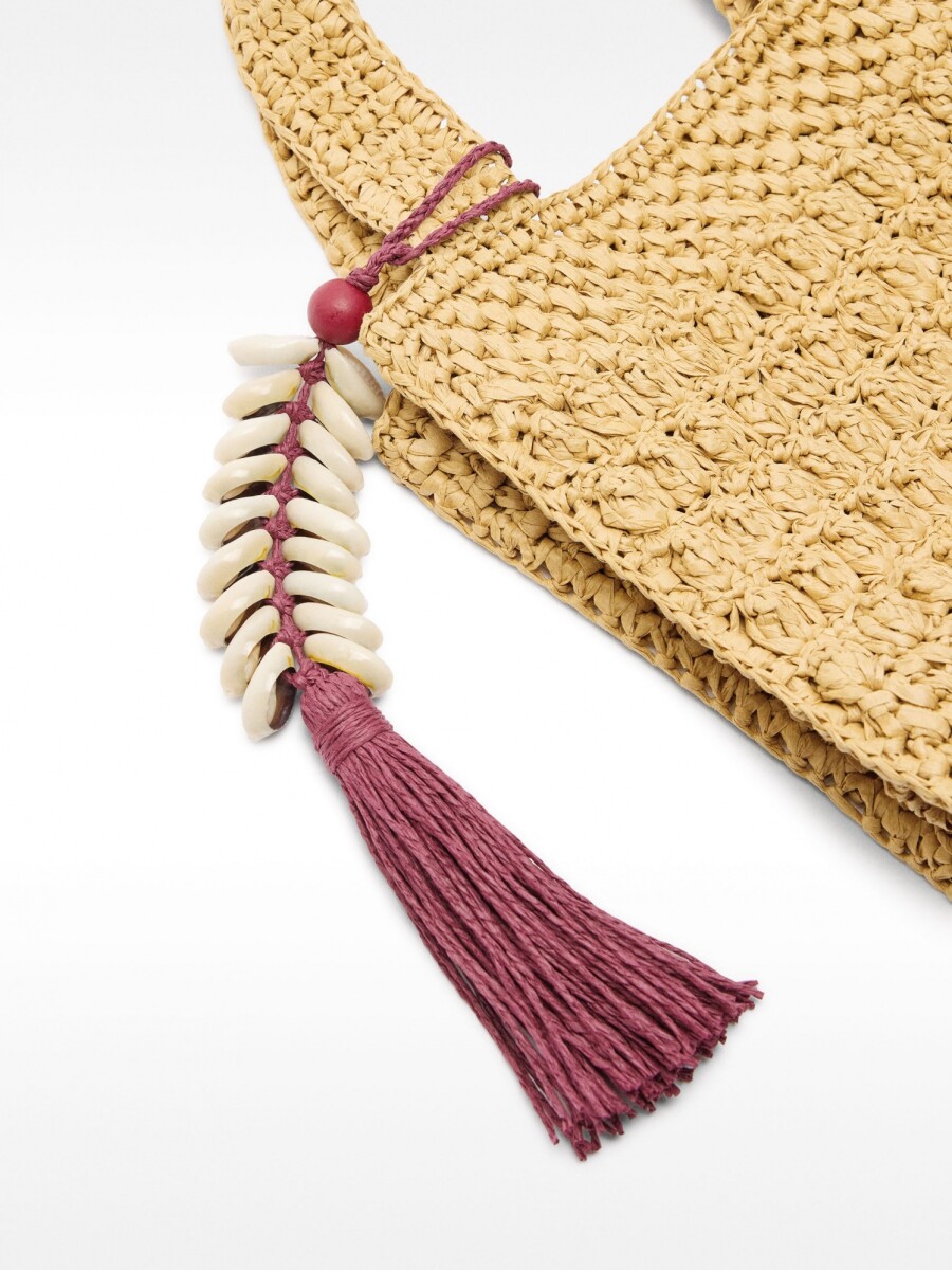 Bolsa Tote Efecto Rafia Con Detalle De Conchas Colgante S natural