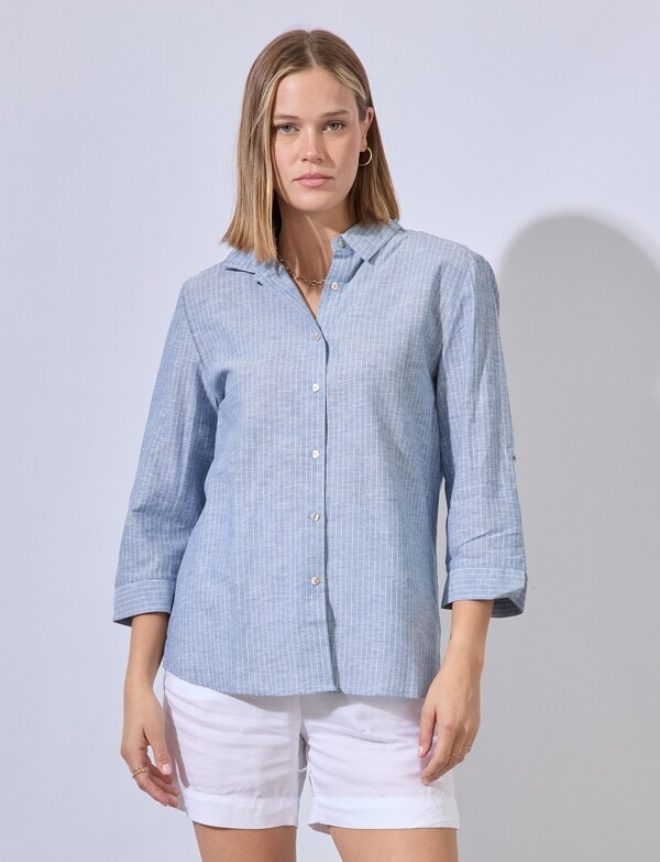 Camisa Lino Stripes AZUL