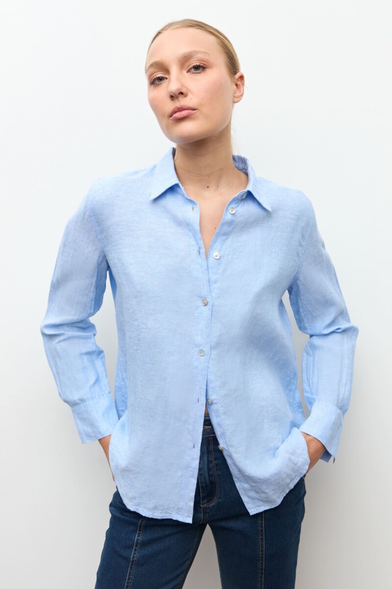 Camisa 100% Lino celeste melange
