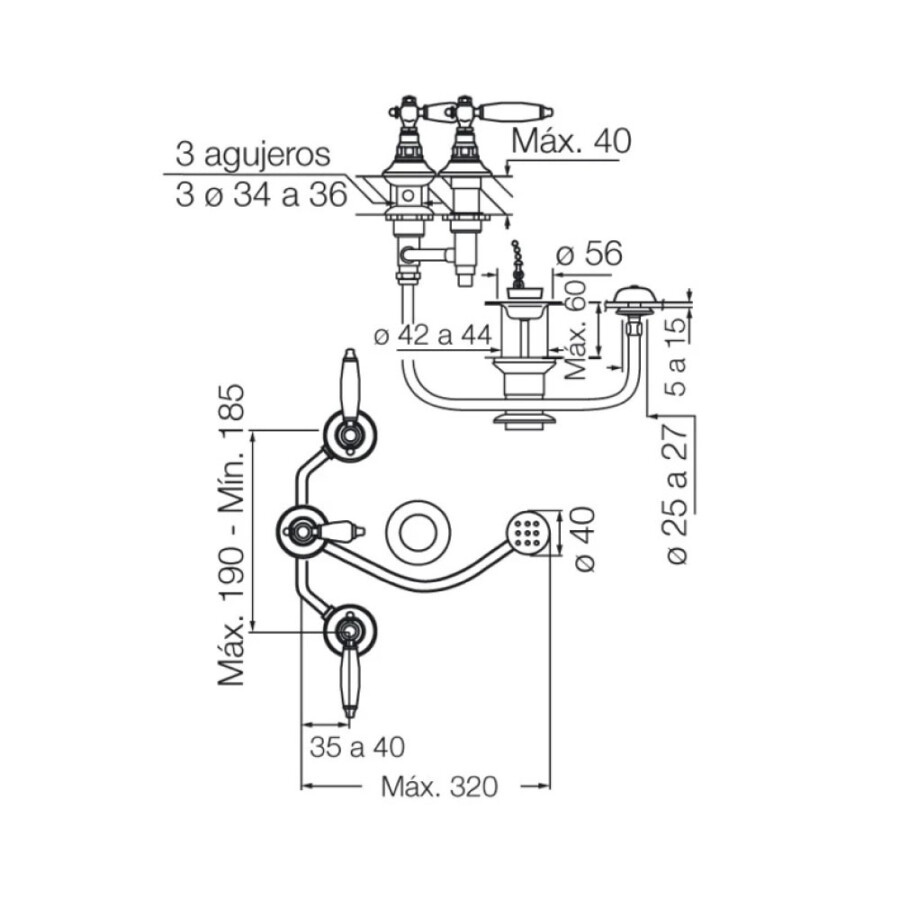 Grifería para Bidet Bimando con Transferencia Cromado Linea Dominic Grifería para Bidet Bimando con Transferencia Cromado Linea Dominic