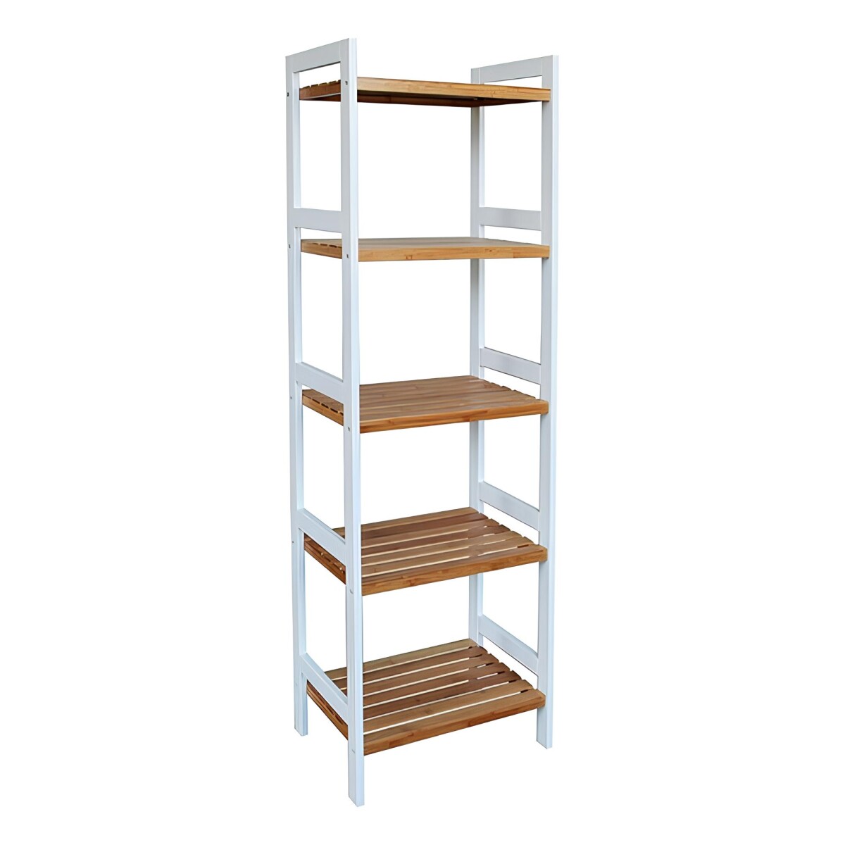 Estantería de 5 tablas en blanco y madera bamboo 