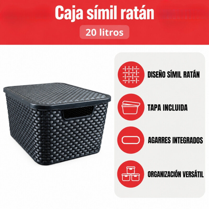 Set x4 caja ratán 20 lts NEGRO