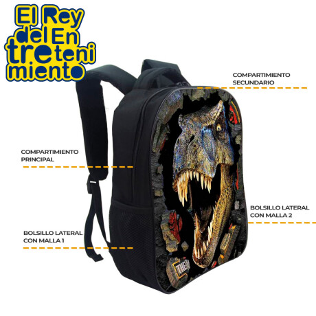 Mochila Escolar 3en1 Lunchera + Cartuchera Dinosaurio Dinosaurio