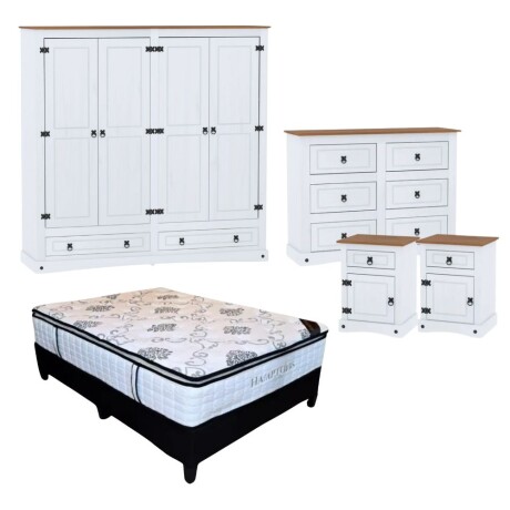 Promo Juego de Dormitorio Linea Naturale + Sommier 2 plazas Hamptons Hybrid Bronze BLANCO