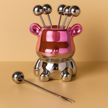 Set 6 Pinchos Metálicos C/Soporte Plástico C/Forma Osito Set 6 Pinchos Metálicos C/Soporte Plástico C/Forma Osito