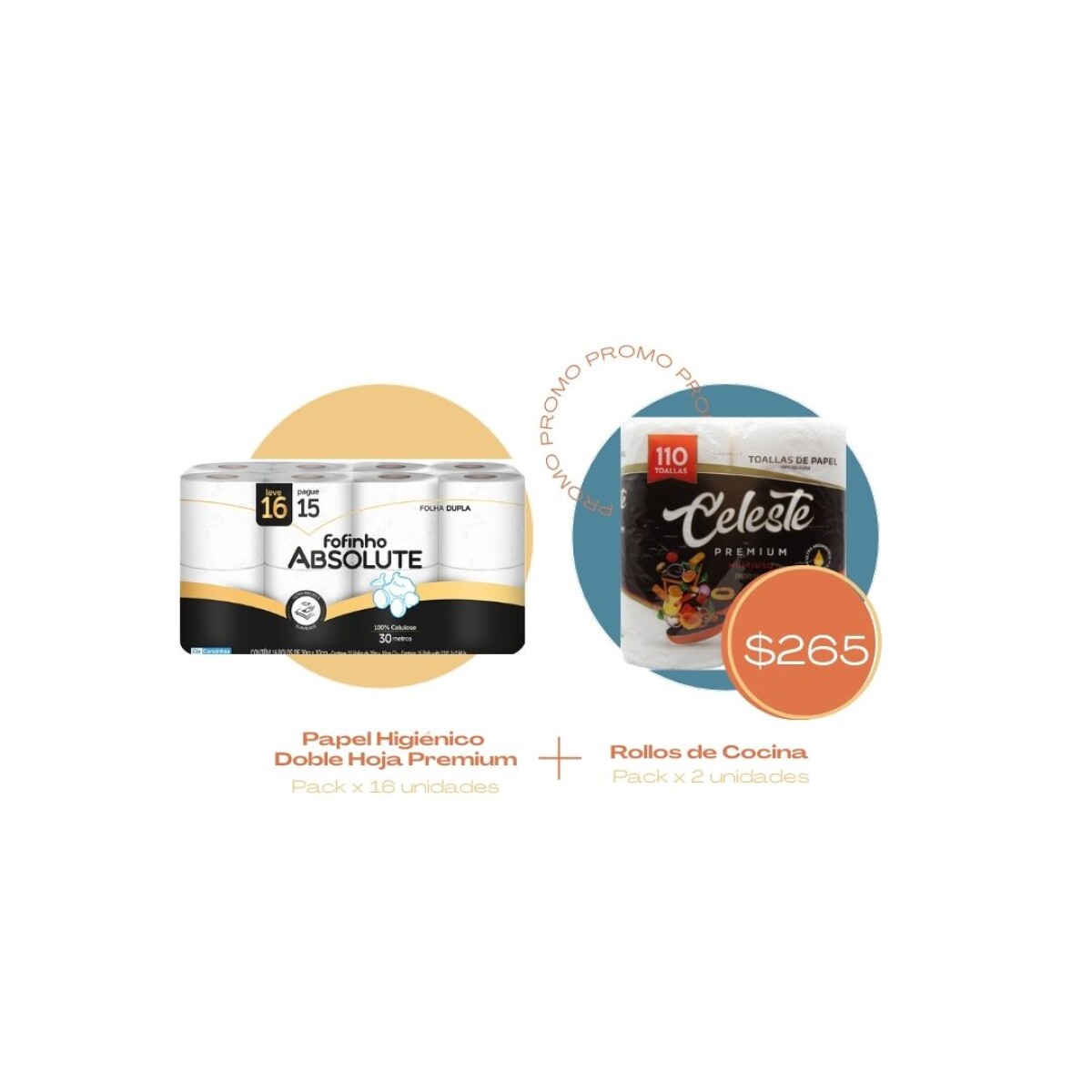 Papel Higiénico Fofinho Doble Hoja Premium + Pack de 2 Rollos de Cocina Doble Hoja ¡OFERTA! - x 16 rollos 