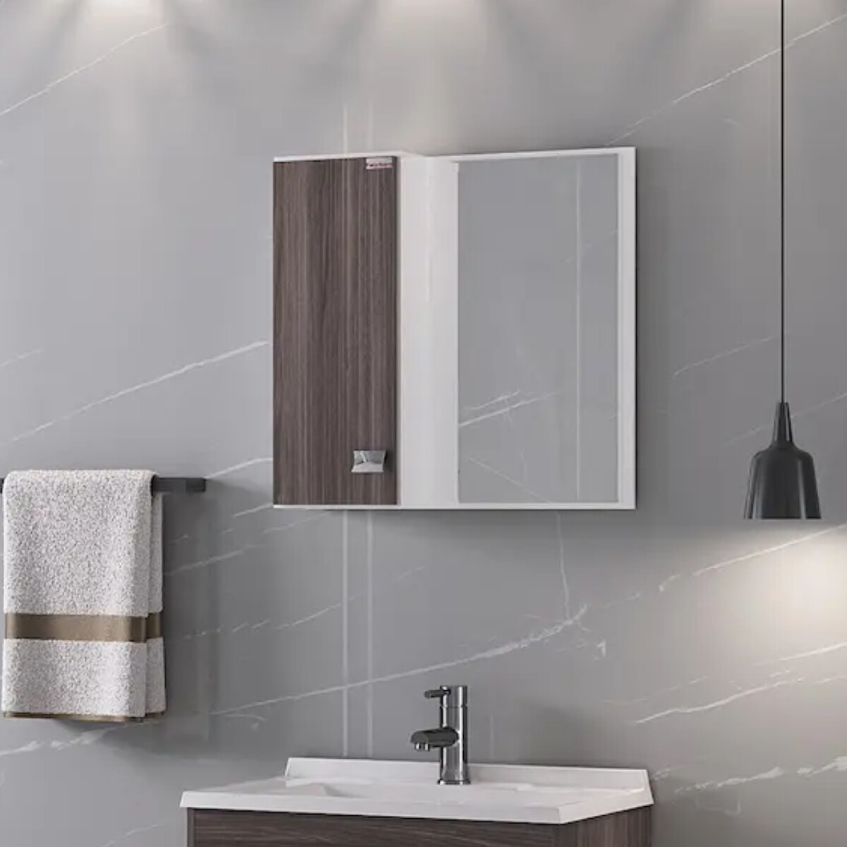 Botiquín con Espejo Sophia con Estante Interno 51,5 x 41,5 x 12,5 cm - Almendra 