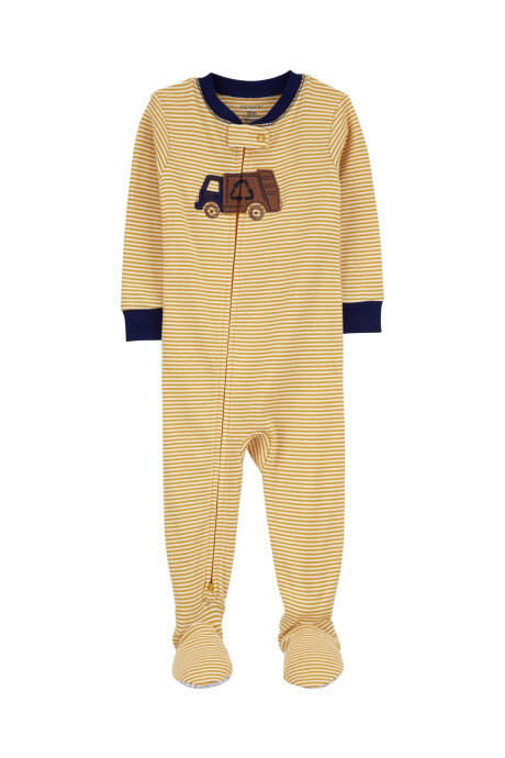 Pijama una pieza de algodón, con pie, estampa camión de reciclado Sin color