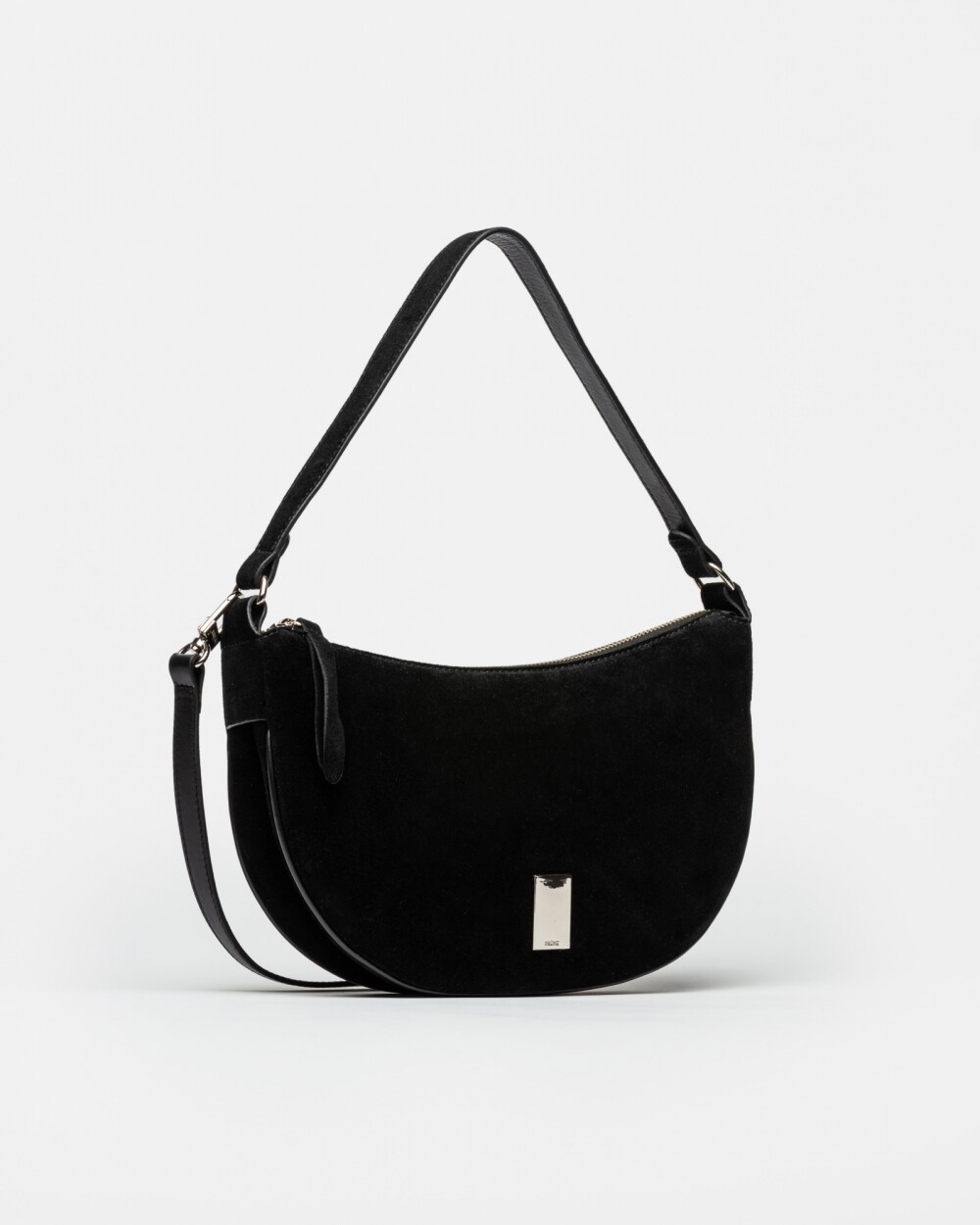 Cartera al Hombro Lua En Cuero Gamuza Negro