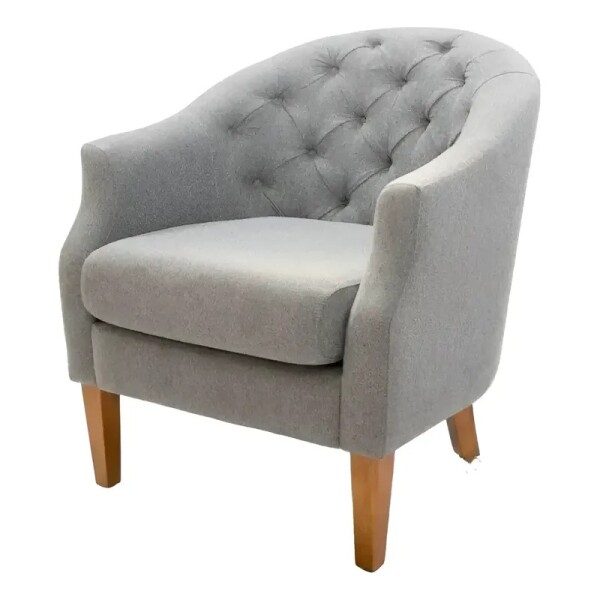 BUTACA CAPITONEADA - PATA MADERA CLARA - TELA GRIS BUTACA CAPITONEADA - PATA MADERA CLARA - TELA GRIS