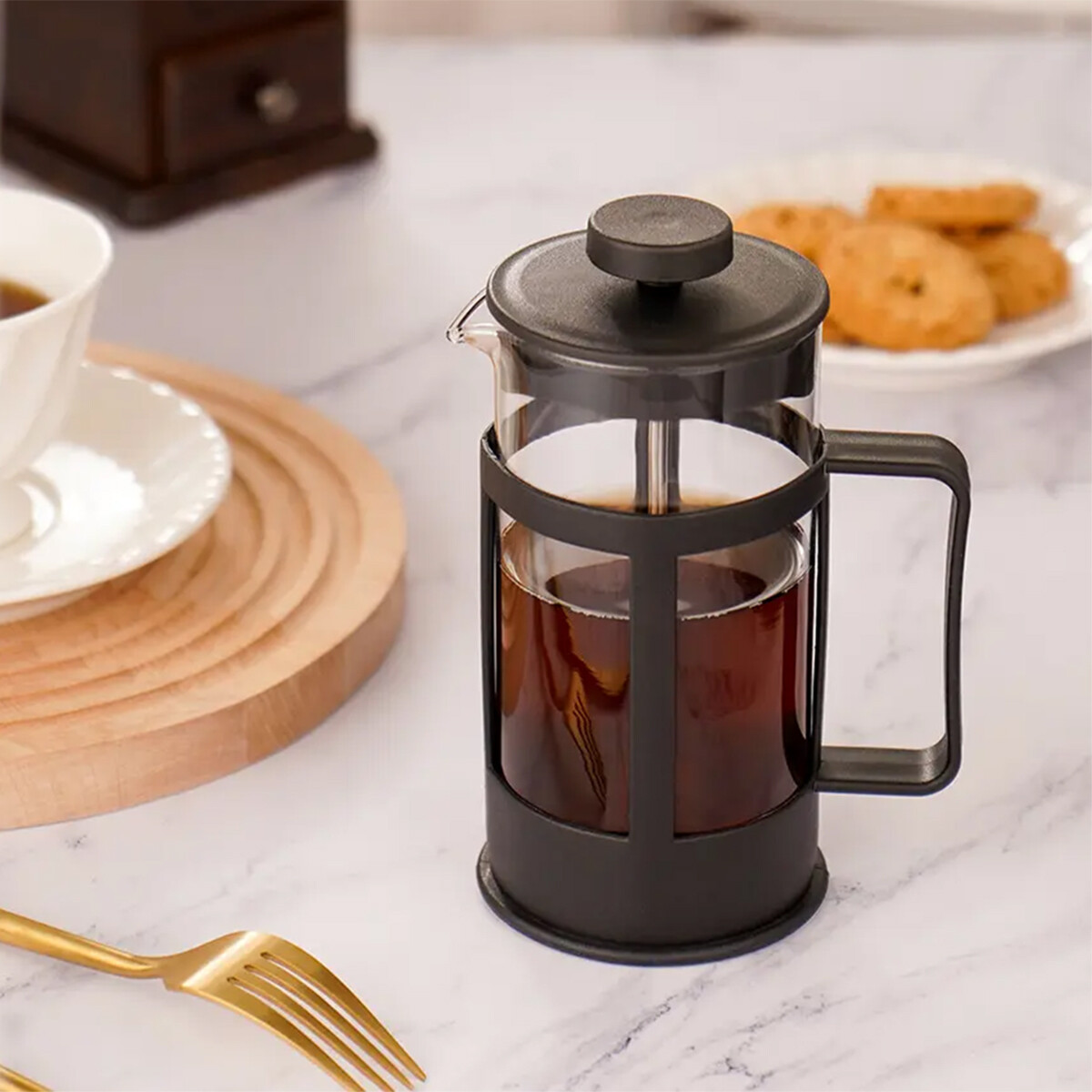Cafetera francesa de vidrio y plástico 600 ml - NEGRO 