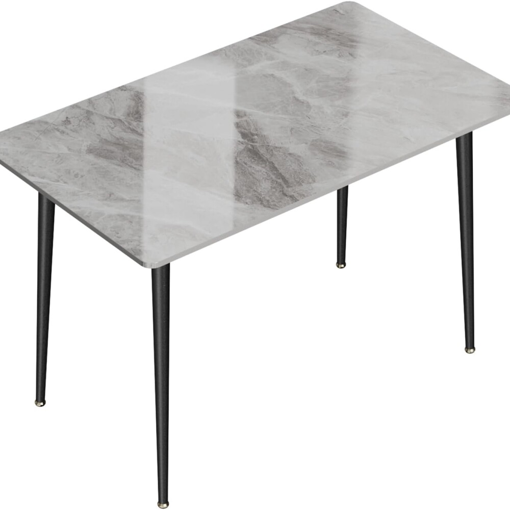 Mesa De Comedor Vidrio Símil Marmol 1.40x0.80m Patas De Hierro Gris