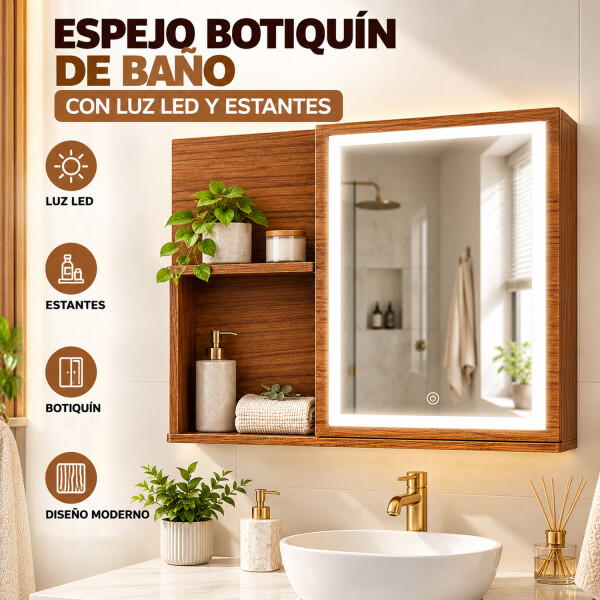 Espejo Botiquín Led Movi 45 Cm X 55 Cm Esh0072 ESPEJO BOTIQUIN LED MOVI MARRON ESH0072