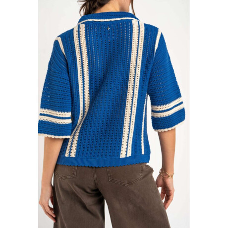 Camisa Rayada Crochet Azul