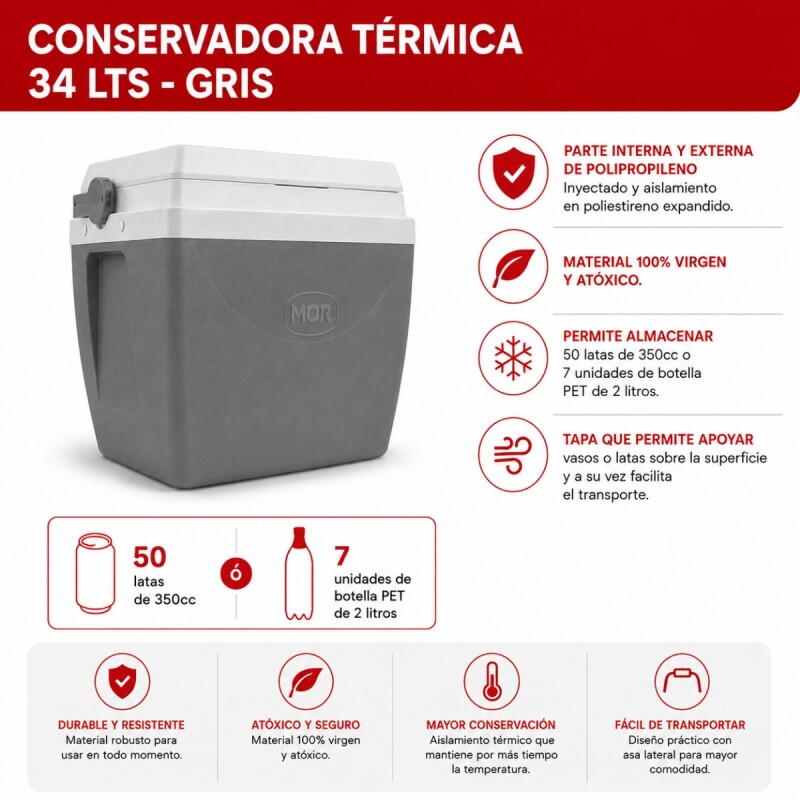 Conservadora térmica 34 lts GRIS OSCURO