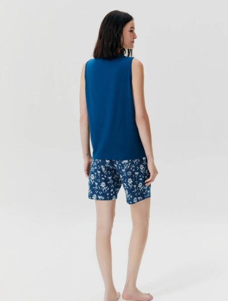 PIJAMA CON SHORT ESTAMPADO AZUL